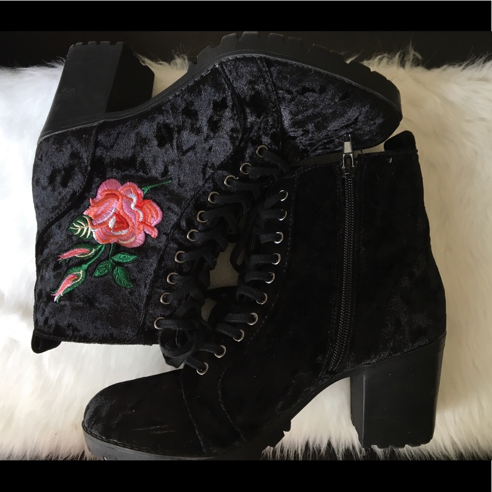 Faux Velvet Utility block heels